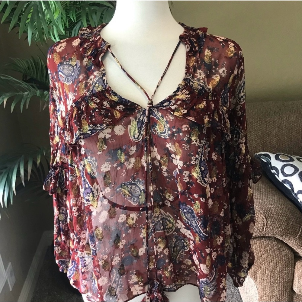 🇺🇸 Zara Woman Floral Paisley Sheer Blouse, Size S